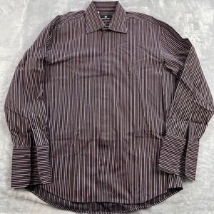 Everett Hall Dress Shirt Mens 43 17 Pink Black Striped French Cuff Made in Italy